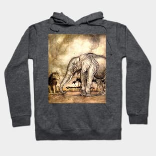 An Elephant and A Lion - Vintage Artwork Hoodie